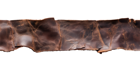 Long Dark Brown Leather Strip Isolate on Transparent Background, cutout, png