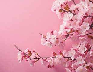 Fototapeta premium 薄いピンクの背景と右側に桜の枝
