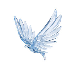 Crystal bird with spread wings, isolated on a white background.