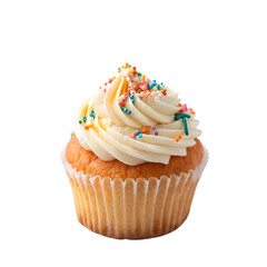 Vanilla Cupcake Sprinkles Dessert on transparent background