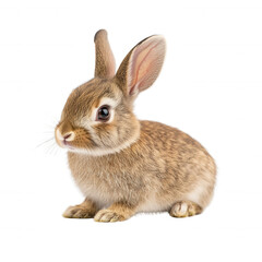 Obraz premium Cute rabbit sitting with a soft expression on a white isolated background.