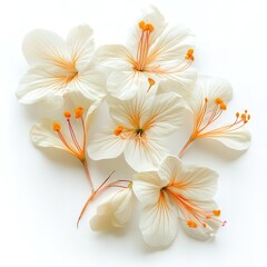 Elegant Creamy White Flowers Blossom Close up Shot Delicate Petals and Vivid Orange Stamens