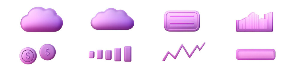 3D icons set of a cloud, chat bubble, and graph, png