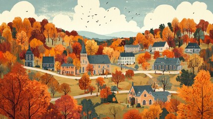 Obraz premium Blacksburg Virginia Poster Illustration Travel Print Decor Gift Paper Canvas Wall Retro Art