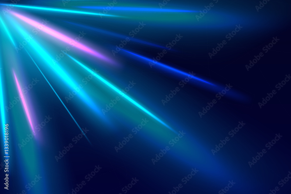 Poster Neon color rays vector abstract background. Futuristic technological style. Abstract background with speed lines. Vector illustration. Futuristic. The light lines of the road are blue png