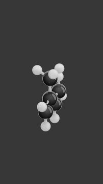 Molecule of Isoprene. Animated chemical 3D Model: Ball and stick. Molecular Formula: C5H8. Gray background. Seamless loop. Vertical screen. 3D rendering.