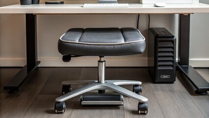 remote work flexibility ergonomics. Modern office space featuring a swivel chair under a sleek desk.