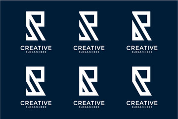 Modern Geometric Letter R Logo Set White and Blue Background