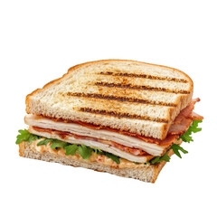 Fototapeta premium Grilled sandwich with layers of turkey, ham, and fresh greens