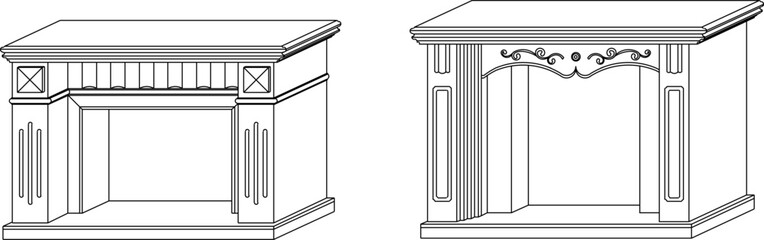 sketch vector illustration silhouette design interior furniture fireplace for burning firewood heating in winter classic vintage renaissance model