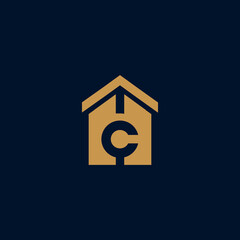 Modern Gold House Logo with Letter C Initial