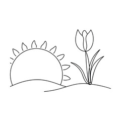 Sunrise, SingleLine Drawing, Tulip, Flower, Nature, Spring, Minimalist, Art, Simple, Design