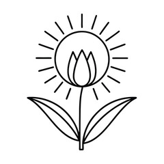 Simple Line Art Flower Design, Sun, Bloom, Nature, Minimalist, Botanical, Elegant, Graphic, Illustrate