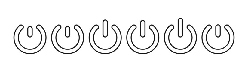 Power button icon with on-off switch symbol, standby mode pictogram, energy control for computer or electric device. Flat vector illustration isolated on white background.