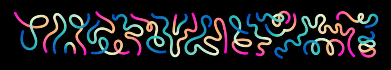 Obraz premium Abstract wavy gradient lines with fluid ribbon shapes, colorful 3D pattern, geometric and organic design elements. Flat vector illustration isolated on white background.