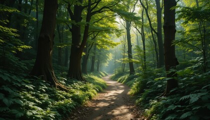 Fototapeta premium Tranquil forest path nature photography