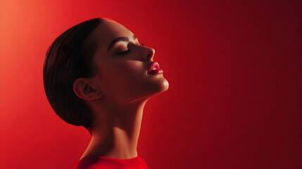Fototapeta premium Captivating portrait of a woman with sleek hair in a modern and minimalist aesthetic style