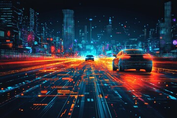 Autonomous vehicle system background with digital technology elements