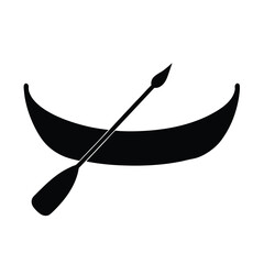Simple Black Silhouette of a Canoe with Paddle