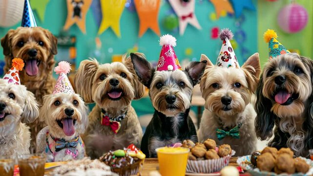 group of birthday dogs party