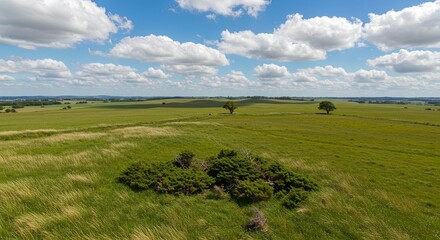 Fototapeta premium A large field of grass with a small patch of trees in the middle