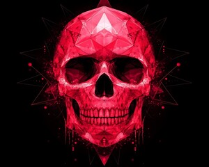 Red geometric skull on black background, for design use