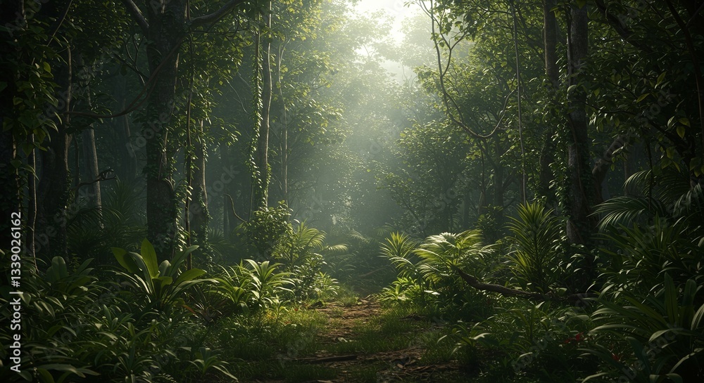 Poster A forest with a path through it