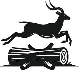 Antelope leaping over a log silhouette vector animal illustration