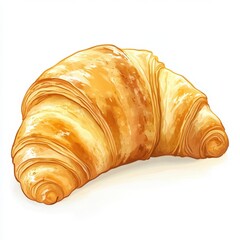 Golden Brown Croissant Pastry on White Background