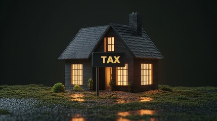 Tax sign with House symbolizes property tax obligations, white theme, New House Loan Application,  8k Resolution