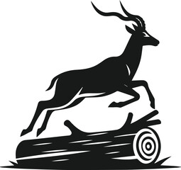 Antelope leaping over a log silhouette vector animal illustration