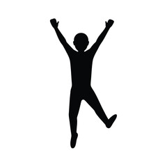 Silhouette of a joyous person celebrating victory jump