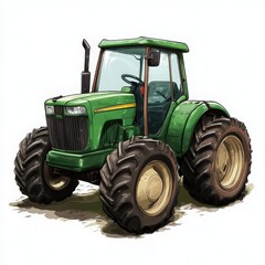Obraz premium Green Tractor Illustration with Large Tires on White Background