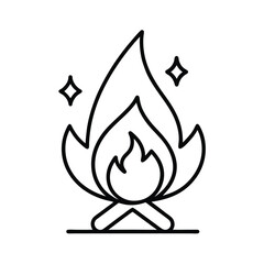 Campfire Icon Simple Line Art, Flames, Ember, Heat, Glow