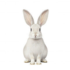 Fototapeta premium White rabbit sitting upright on a white isolated background.