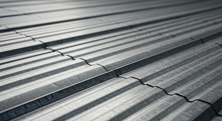 Fototapeta premium A large, grey metal roof with a pattern of ridges and grooves