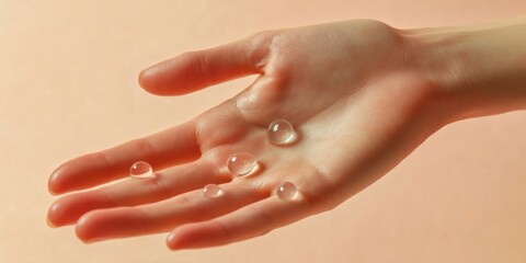Fototapeta premium Clear Drop in Hand - Purity and Skincare Concept