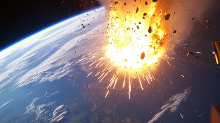The explosion of the planet and flying fragments of meteorites.