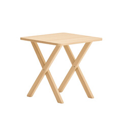 Wooden table with a minimalist design, isolated on a white background.