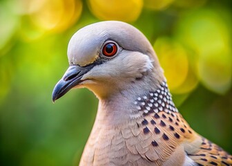 Extreme Close-up of a Turtledove's Head, Wild Bird Portrait, Bokeh Background, Nature Photography
