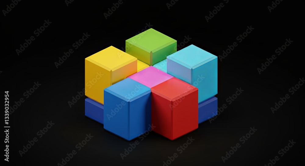 Aufkleber A colorful cube puzzle with a black background