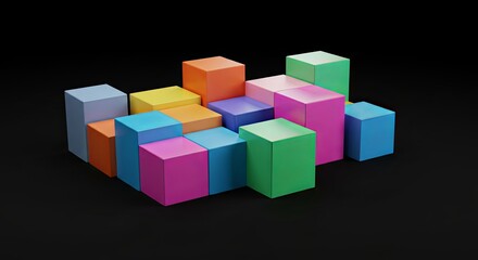 A colorful stack of cubes on a black background