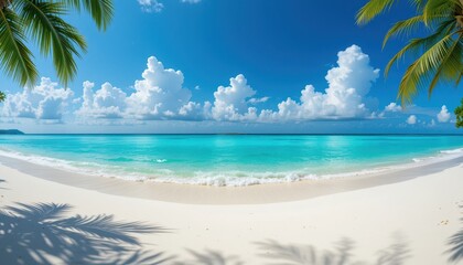 Fototapeta premium Tropical beach paradise maldives landscape photography bright sunlight aerial view serenity