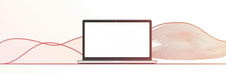 Fototapeta premium Modern laptop on a minimalistic background with dynamic lines and soft colors, representing technology and creativity in a contemporary workspace