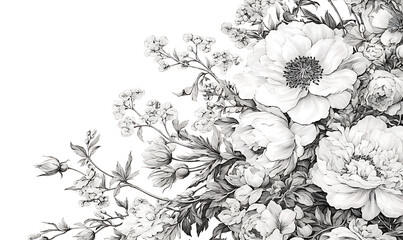 Fototapeta premium Creative 2D Doodle Floral Illustrations on White Background