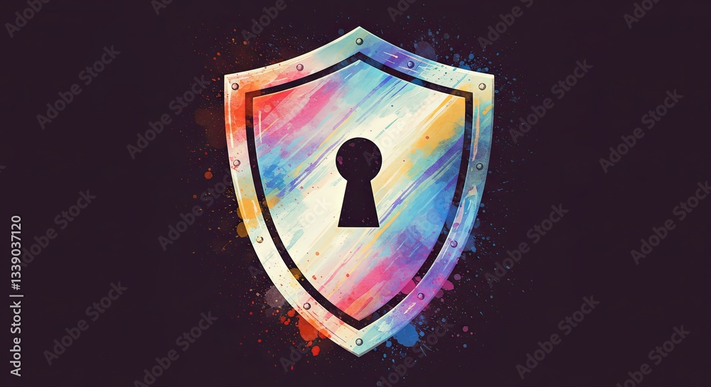 Aufkleber a colorful shield with a keyhole in the middle