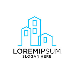 Modern Minimalist Blue Line Art Building Logo Design