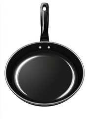 Black Non-Stick Frying Pan with Handle on White Background for Kitchenware and Cooking Use