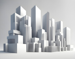 3D illustration of abstract buildings on white backgroun