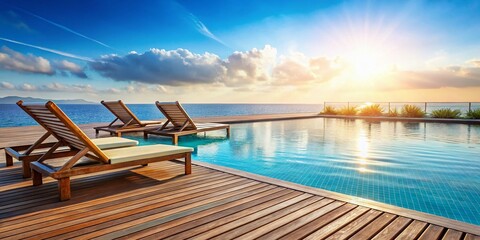 Obraz premium Empty Sun Loungers by Pool: Summer Relaxation and Vacation Concept